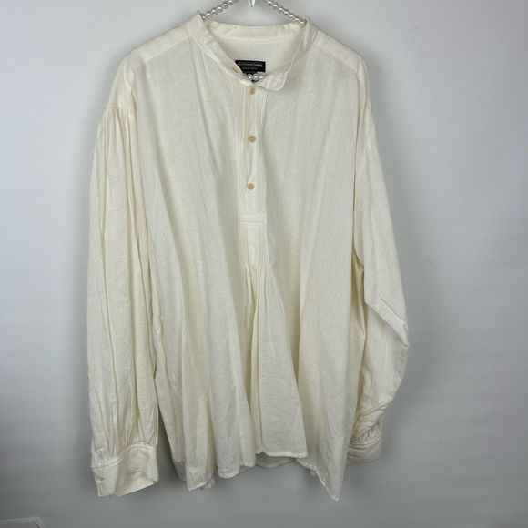 J. Peterman poet shirt band collar cream size XL men’s - Picture 6 of 10